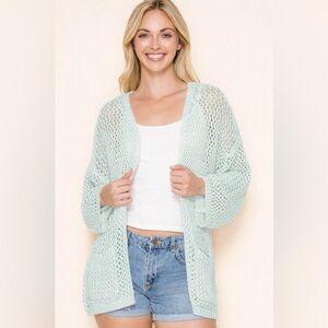 Open Weave Mint Crochet Cardigan
